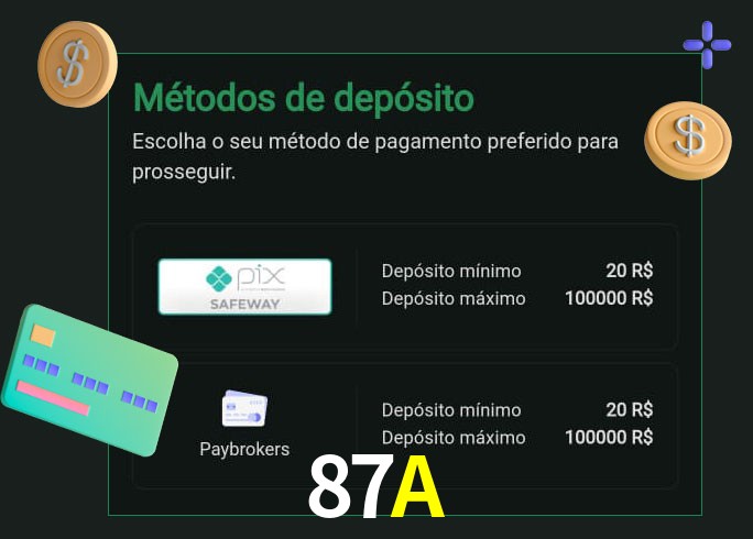 O cassino 87A oferece uma grande variedade de métodos de pagamento